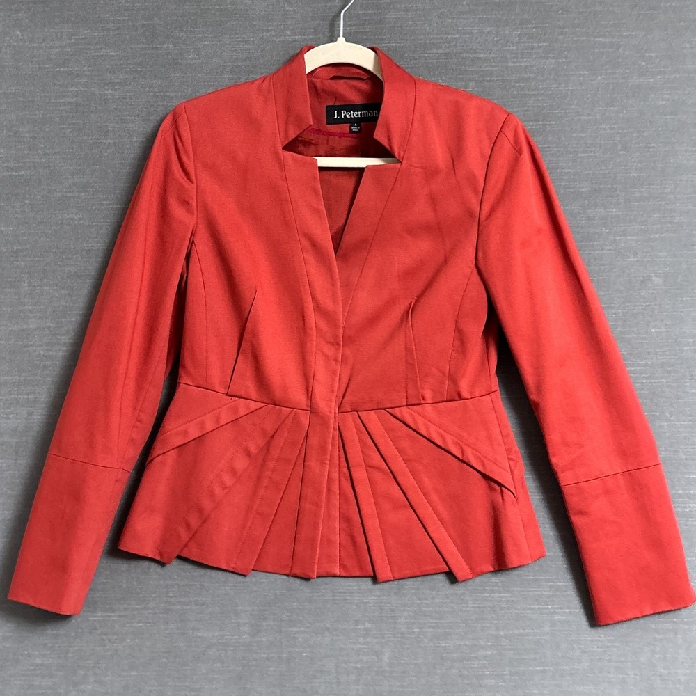 Vintage J Peterman Blazer Jacket‎ 4 Red Cotton Tailored Classic Career 90s